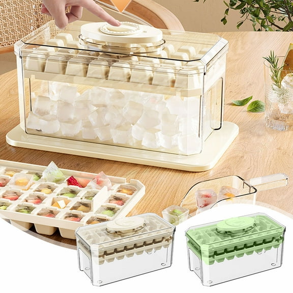 HengDidi 64-Cube Press-Release Ice Tray Set with Stackable Bin & Scoop - Quick Freeze Silicone Mold for Cocktails/Drinks