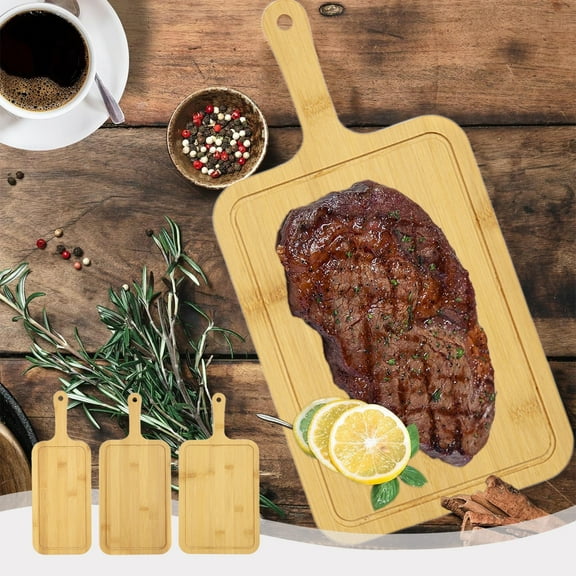 HengDidi Bamboo Wood Serving Tray with Handle for Pizza Bread Cheese Charcuterie Fruit Vegetables Kitchen Cutting Board Multipurpose