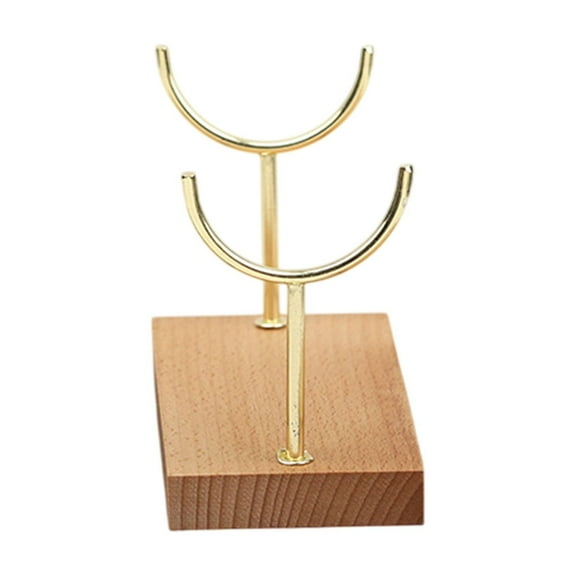 HengDidi Beige Wooden Double Fork Bracelet Display Stand with Stable Base Jewelry Holder for Handmade Accessories Decor Ornament Display Case Color Size 20x10x7cm