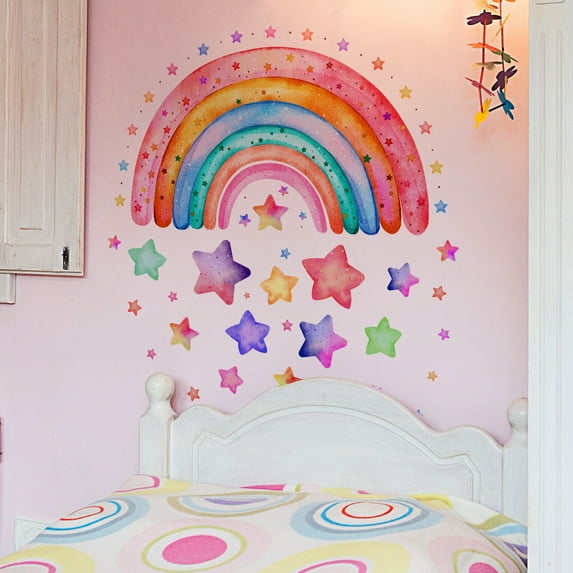 HengDidi Cartoon Colorful Stars Rainbow Electrostatic Window Stickers - Removable Cling Film for Glass Window Decoration in Home Interiors, Easy Application and Removal