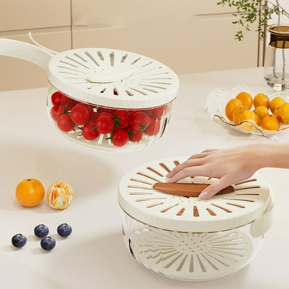 HengDidi Collapsible Fruit Colander Bowl with Drainage Holes - Dual-Purpose Refrigerator Storage & Washing Basket for Vegetables Snacks (Foldable Handle, Space Saving)