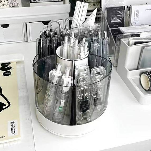 HengDidi Desk Pencil Pen Organizer & 360° Rotating Caddy 5.5x5.5x5.5in Plastic 6 Compartments, Space-Saving Desktop Storage for Makeup Tools/Supplies,Multi-Purpose Organizer for Home/Office/Dorm