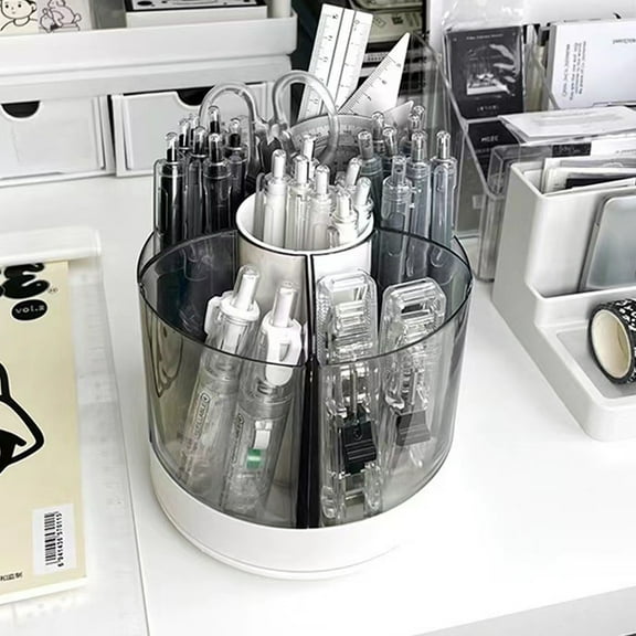 HengDidi Desk Pencil Pen Organizer & 360° Rotating Caddy 5.5x5.5x5.5in Plastic 6 Compartments, Space-Saving Desktop Storage for Makeup Tools/Supplies,Multi-Purpose Organizer for Home/Office/Dorm