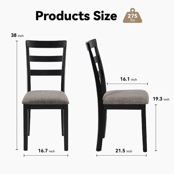 HengDidi Dining Chairs Set of 2 Farmhouse Kitchen Chairs with Solid Wood Legs and High Ladder Back Upholstered Side Chairs for Dining Room Kitchen Breakfast Nook 275lb Capacity and Nonslip Foot Pads