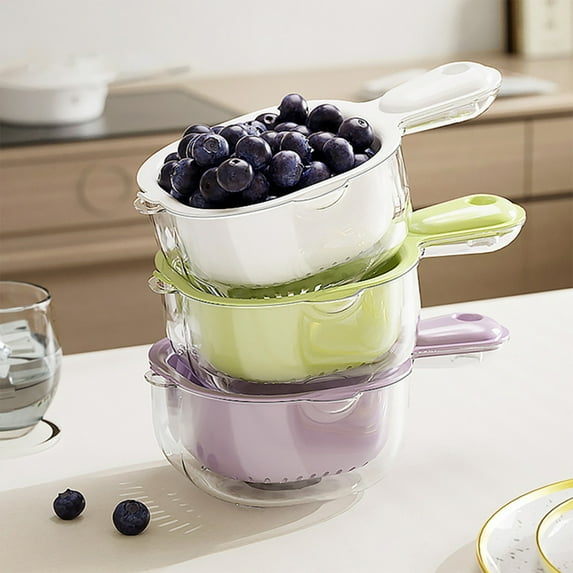 HengDidi Double Layer Fruit and Vegetable Wash Basket with Handle - Large Capacity Draining and Storing Water Tool for Kitchen Household Efficient Cleaning