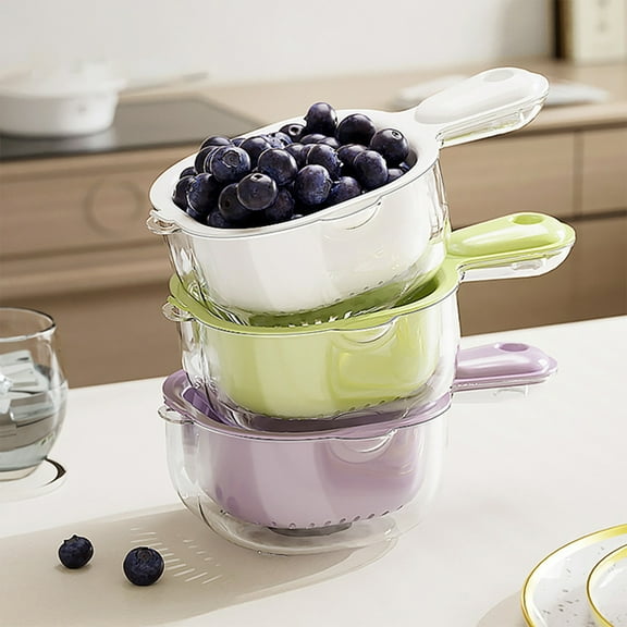 HengDidi Double Layer Fruit and Vegetable Wash Basket with Handle - Large Capacity Draining and Storing Water Tool for Kitchen Household Efficient Cleaning