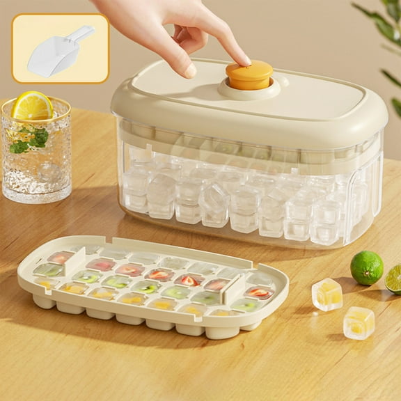 HengDidi Double Layer Ice Cube Maker with Effortless Push Release, 56 Grid High Capacity for Beverages and Entertaining, Stackable Refrigerator Organizer