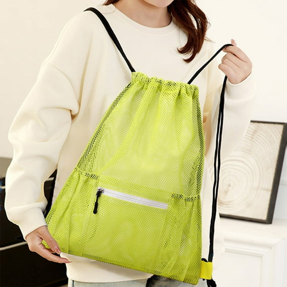 HengDidi Durable Polyester Drawstring Backpack with Large Capacity and Breathable Mesh, Comfortable for Sports Basketball Football Hiking Beach Black Green Gray Yellow Blue Orange