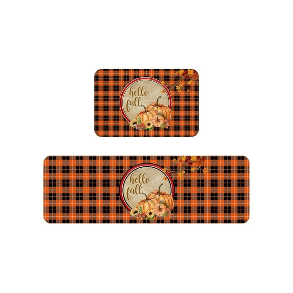 HengDidi Fall Pumpkin and Maple Leaf Non-Slip Floor Mats Set of Two - Indoor Outdoor Bathroom Kitchen Entrance Rug Seasonal Holiday Decor for Warm Home Style