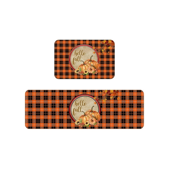 HengDidi Fall Pumpkin and Maple Leaf Non-Slip Floor Mats Set of Two - Indoor Outdoor Bathroom Kitchen Entrance Rug Seasonal Holiday Decor for Warm Home Style