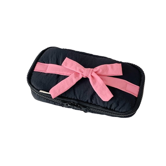 HengDidi Fashionable Soft Cloth Candy Color Bowknot Vertical Large Capacity Storage Bag for Stationery and Small Item Organizer Home Office Organization Basics