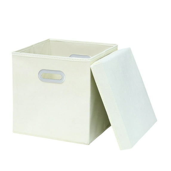 HengDidi Foldable Fabric Storage Box with Lid - Breathable Cloth Drawer Organizer for Closet Shelf Car, 11x11x11 Inch Cube, Beige/Gray (1pc)