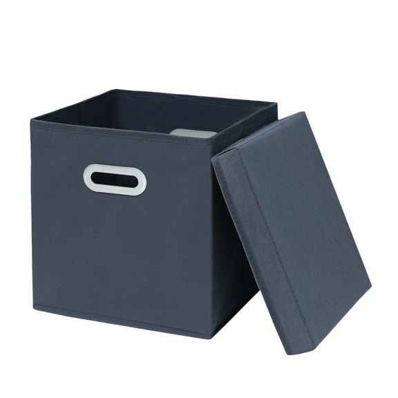 HengDidi Foldable Fabric Storage Box with Lid - Breathable Cloth Drawer Organizer for Closet Shelf Car, 11x11x11 Inch Cube, Beige/Gray (1pc)
