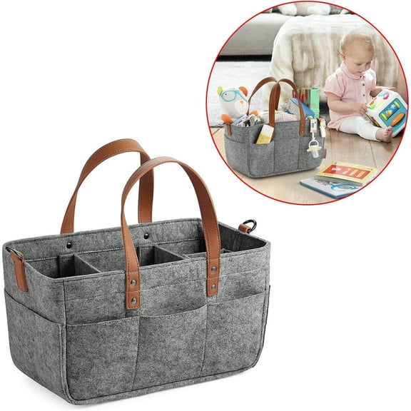 HengDidi Foldable Multi-Use Storage Organizer with Adjustable Compartments, Portable Diaper & Breast Pump Bag for Stroller, Car, Home, Durable Fabric with 8 Pockets Dull Grey