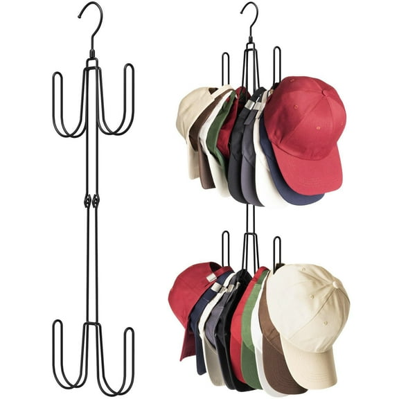 HengDidi Foldable Rotatable Hat Organizer Rack with 4 Multi-Use Hooks for Baseball Caps Towels Bags Wardrobe Storage - Compact Closet Space Saving Design