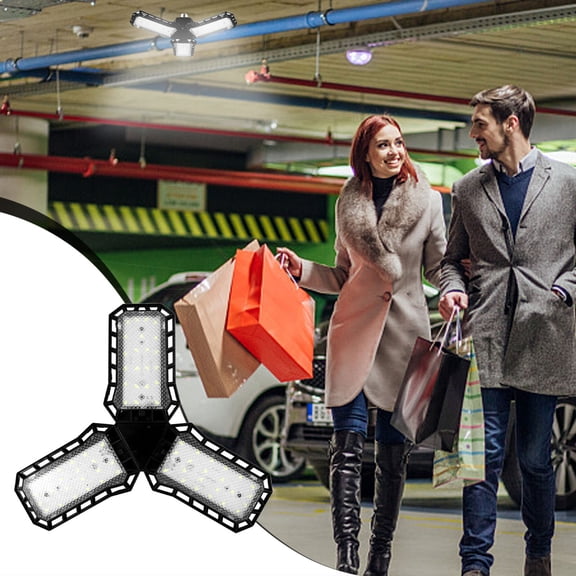 HengDidi Garage Lights,Deformable LED Garage Ceiling Lighting with 3 Adjustable Panels, 12000 LM LED Shop Lamp for Workshop Basement Support E27 Screw Socket