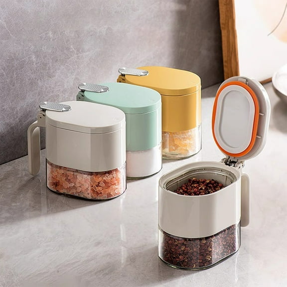 HengDidi Glass Spice Jars with Retractable Spoon Airtight Containers Keep Herbs Powders Dry Compact Size Kitchen Organizer Easy Clean