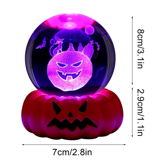 HengDidi Glowing Pumpkin Night Light Glass Ball Decor - Warm LED Desk Lamp for Bedroom, Party Gift Setup, Home Office and Seasonal Decoration