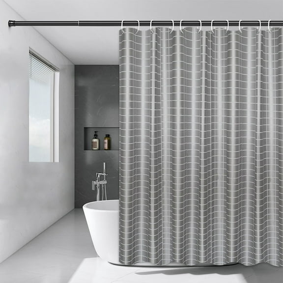 HengDidi Gray Grid Textured Polyester Shower Curtain Bath Tub Divider Fabric Liner with Rustproof Grommets Wet Dry Separation Bathroom Décor Accessory