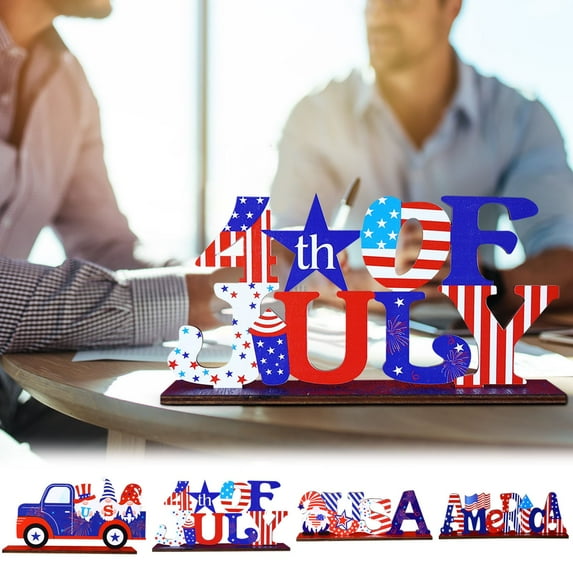 HengDidi Handcrafted Red/White/Blue Wooden Patriotic Table Decor - 4th of July Ornaments for Home, Office & Independence Day Party Celebrations