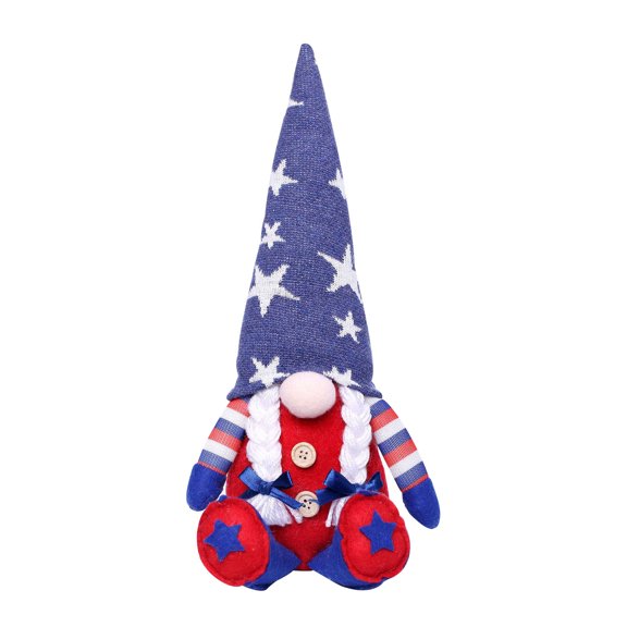 HengDidi Independence Day Long-Legged Gnome Doll - Red/White/Blue Striped Star Decor for Sofa, Bookcase & Multi-Scene Displays (Lightweight & Rustic Design)