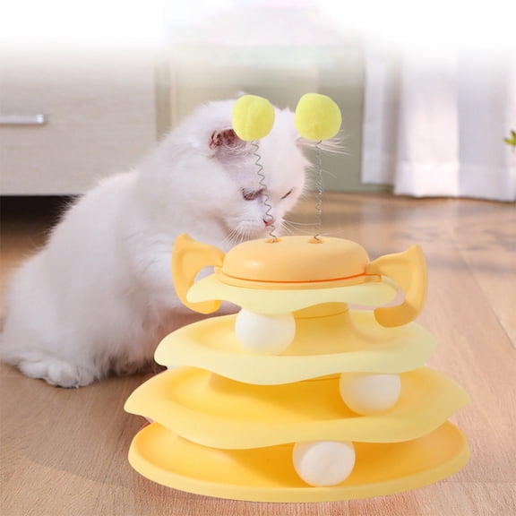 HengDidi Interactive Cat Spinner Toy with Rolling Balls - 3-Layer Rotating Track Game Center for Kittens Adult Cats Multi-Pet Play Detachable Washable Anti-Slip Base