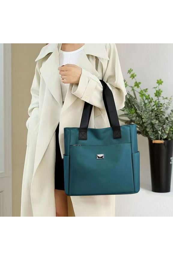Large Capacity Oxford Cloth Tote Bag with Zipper Compartment Women's Shoulder Handbag for Shopping Travel Campus Durable Fashionable Carryall Accessory
