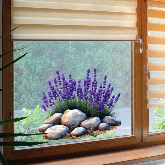 HengDidi Lavender Purple Flower Electrostatic Window Stickers - Removable Peel and Stick Cling Decor Film for Balcony Glass, Home Beautification and Decorative Enhancement