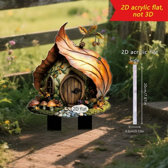 HengDidi Magic Mushroom House 2D Garden Stake Decoration - Fantasy Flat Scene Prop for Outdoor Gardens and Courtyards - Whimsical Decor with 20cm Size for Themed Settings