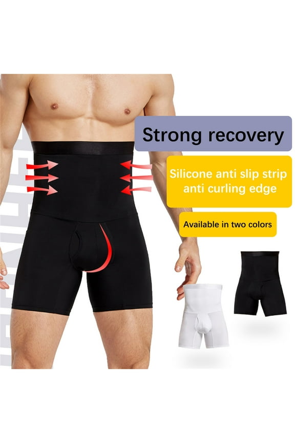 HengDidi Men's High Waist Double-Layer Compression Shorts for Waist Toning & Workout Support (Gray/Black)