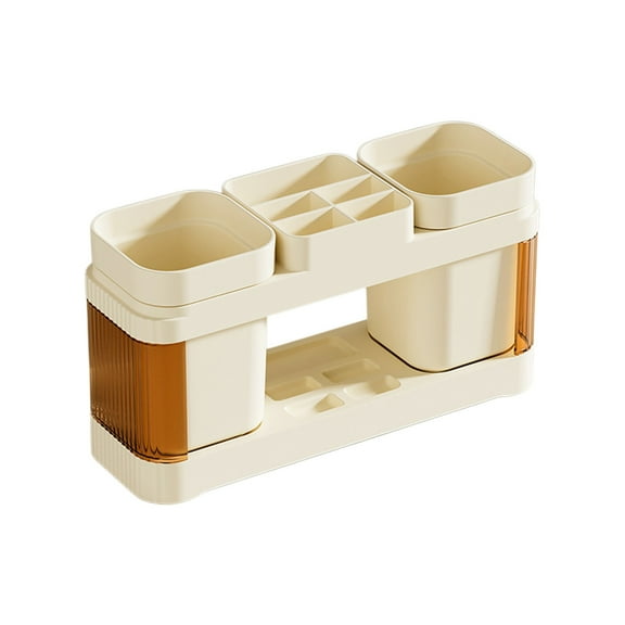 HengDidi Multicompartment Toothbrush Organizer with Drainage Base, Compact Bathroom Countertop Storage Caddy for Family Toiletries 9.02 x 4.8 Inches