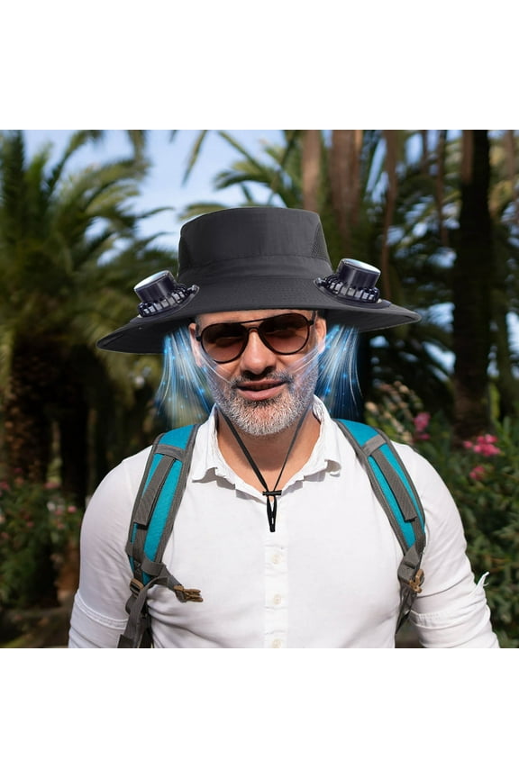 Outdoor Solar Charged Fan Cooling Hat USB Power with 3 Speed Adjustment Wide Brim Sun Protection for Fishing Gardening and Activities - Breathable Mesh Fabric Hat