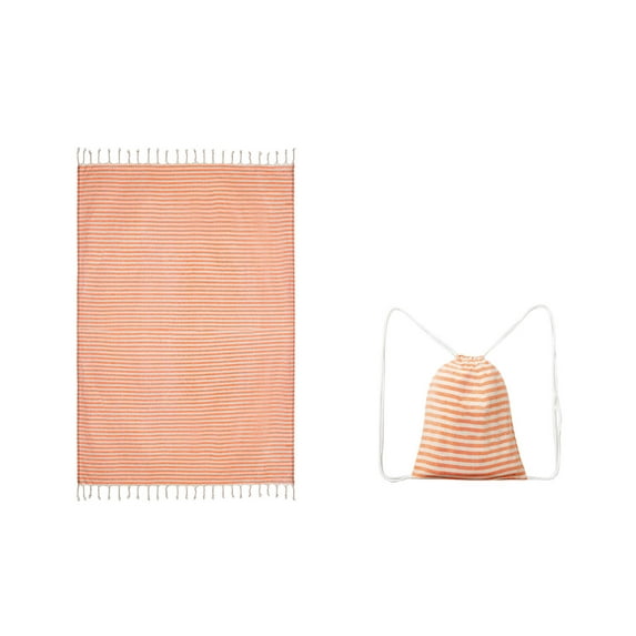 HengDidi Oversized Fringed Beach Towel with Storage Bag - Quick-Dry Lightweight Travel Towel for Pool, Yoga, Camping, 39x59 Inch (Striped Design)