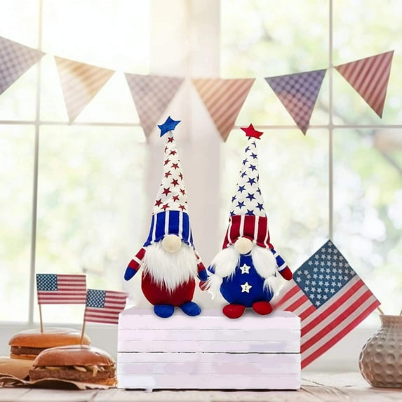 HengDidi Patriotic Faceless Doll Decor - Vintage Independence Day & Christmas Tabletop Decoration for Home, Office, or Outdoor Display (Red/White/Blue Theme)