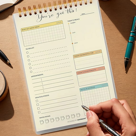 HengDidi Portable A5 Spiral Bound Daily Planner Notebook with 50 Pages, 180° Lay-Flat Binding & Matte Paper to Minimize Ink Bleed - Perfect for Task Management, Note Taking, and Goal Setting