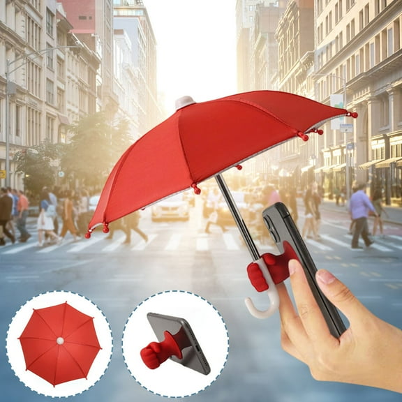 HengDidi Portable Mini Sunshade Umbrella with Strong Suction Cup Phone Stand Rain and UV Protection for Outdoor Mobile Devices Foldable Compact Design for Travel Convenience