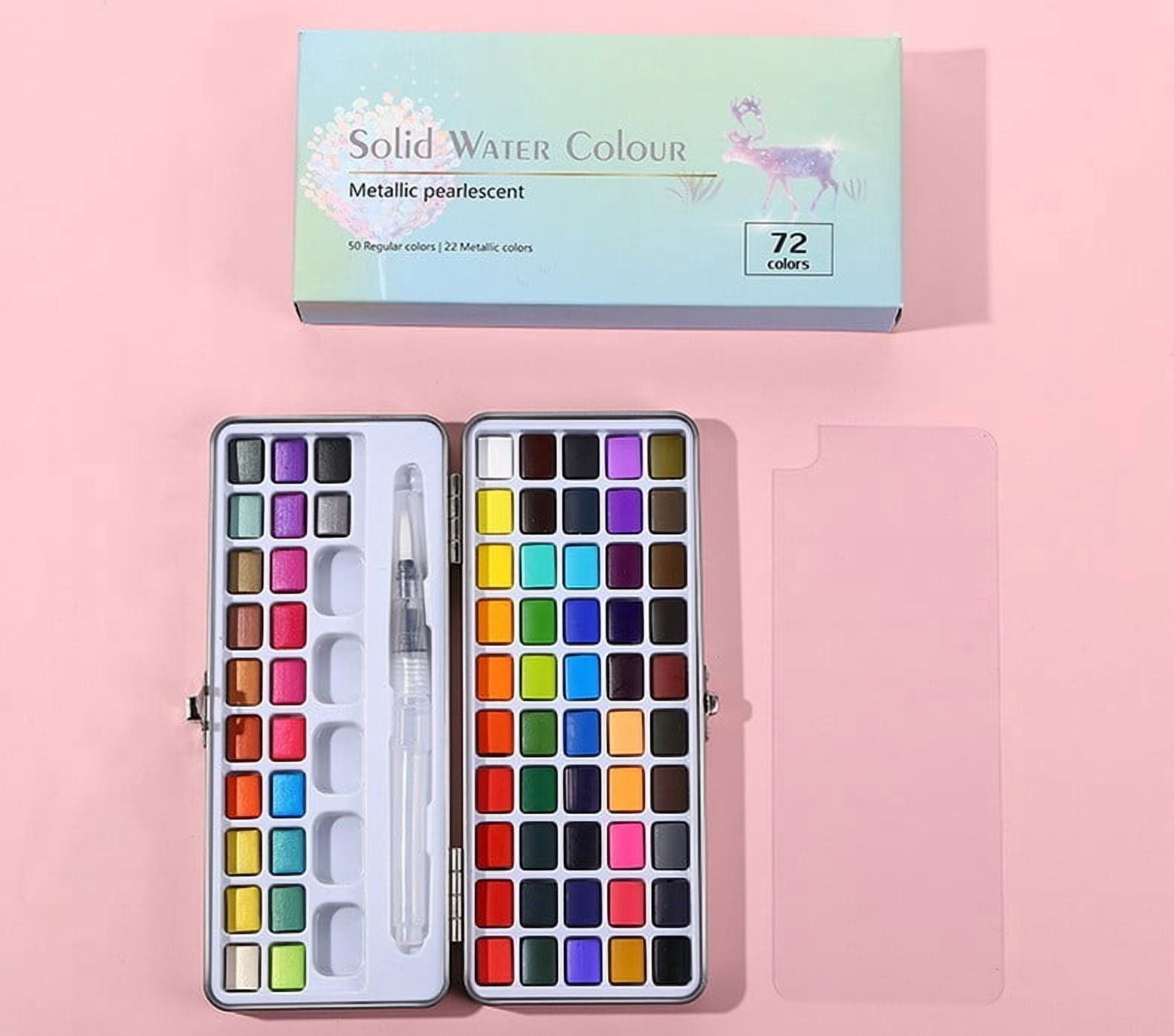 HengDidi Portable Solid Watercolor Paint Set with Vibrant Colors for Artists of All Levels - Includes Brush for Easy Sketching and Painting Anywhere