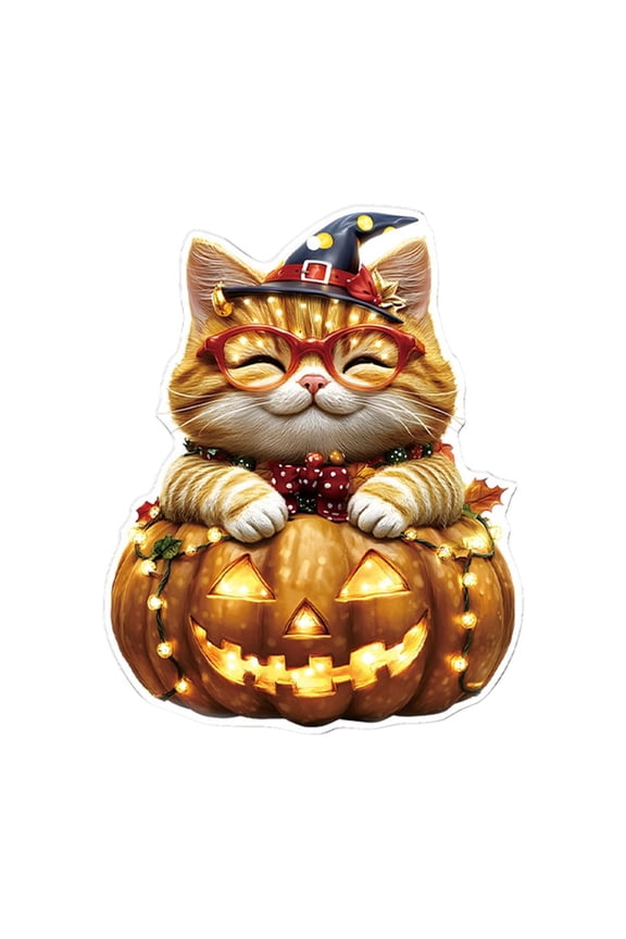 Pumpkin Kitty Acrylic Keychain with Double-Sided Printing - Festive Car Rearview Mirror Backpack Pendant for Home Decor and Personalized Gifts
