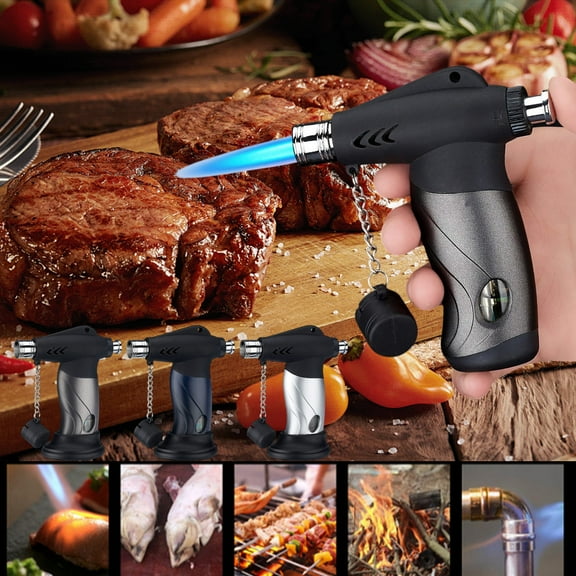 HengDidi Refillable Butane Torch Lighter with Safe Lock, Windproof Blue Flame for Kitchen Cooking and Camping, Easy Ignition and Durable Alloy Design