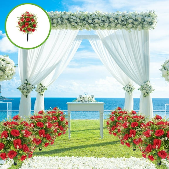 HengDidi Rose Themed Fake Flower Floor Insert with Ground Stake, Realistic Floral Garden Decor Artificial Plant for Home Yard Campus Decor, Easy Assembly Outdoor Flower Arrangement