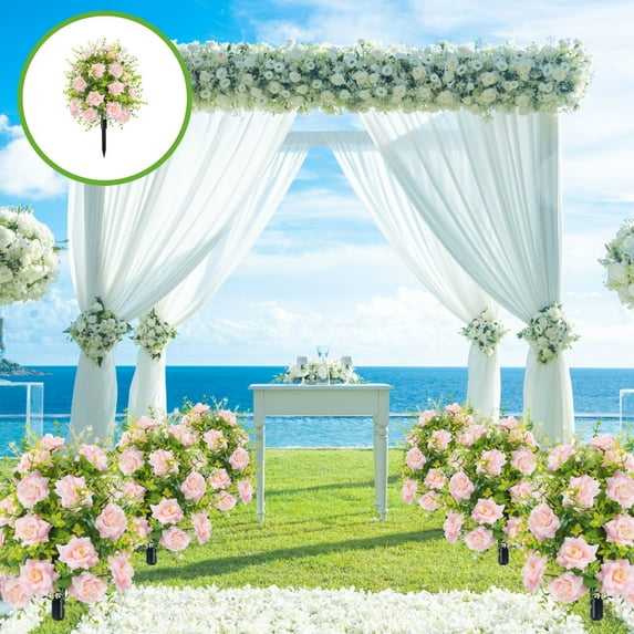 HengDidi Rose Themed Fake Flower Floor Insert with Ground Stake, Realistic Floral Garden Decor Artificial Plant for Home Yard Campus Decor, Easy Assembly Outdoor Flower Arrangement