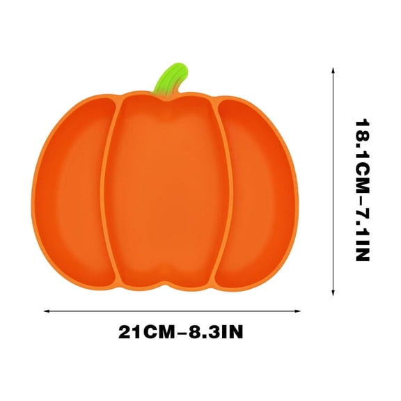 HengDidi Silicone Pumpkin Divided Plate with Strong Suction Base - Non-Slip Integrated Compartment Dining Tableware for Festive Meals Home Kitchen Use Size 21x18x4cm