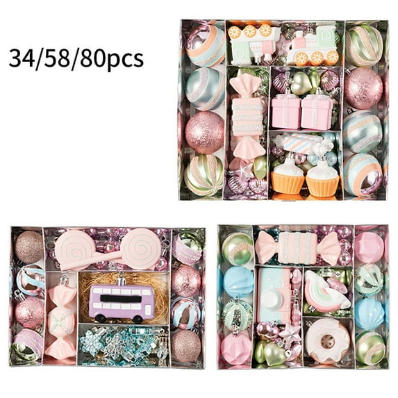 HengDidi Simulated Candy Ball Christmas Tree Ornaments Set of 34 58 or 80 Pieces - Festive Decorative Pendants with Hanging Loops for Home Decor Holiday