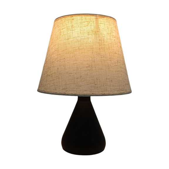HengDidi Small Table Lamp, Boho Bedside Lamp with Linen Fabric Shade, Wood Tripod Nightstand Lamp for Nursery, Living Room, Bedroom, Narrow End Table, 11 Inch, ON/Off Switch
