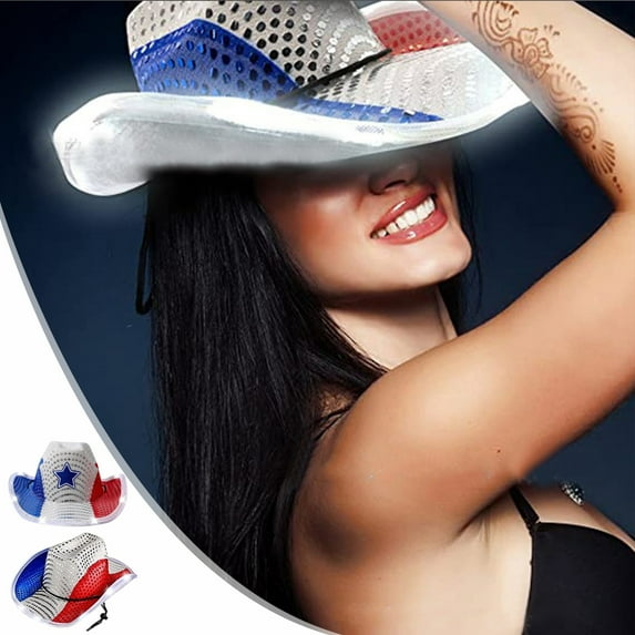 HengDidi Sparkling Independence Day Sequin Hat - Red/White/Blue Festive Accessories for Adults, Parties & Performances (15.75in)