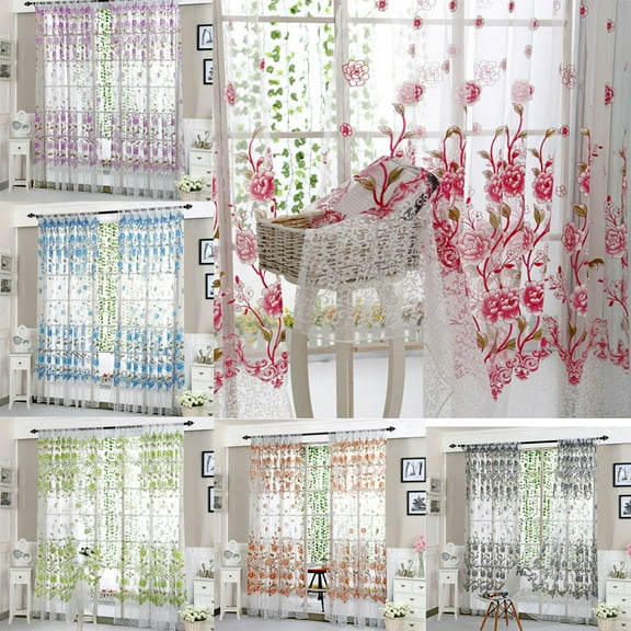 HengDidi Square Windows Tulle Curtains Printed Modern Translucent Screening Yarn Drape for Household Living Room Accessories Pink