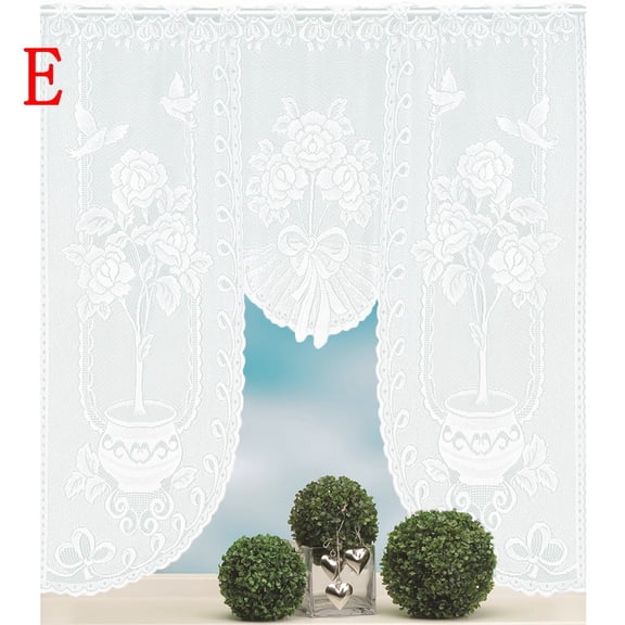 HengDidi Sweet Home Collection Old World Style Floral Heavy Lace Kitchen Curtain pair Hopewell Cream
