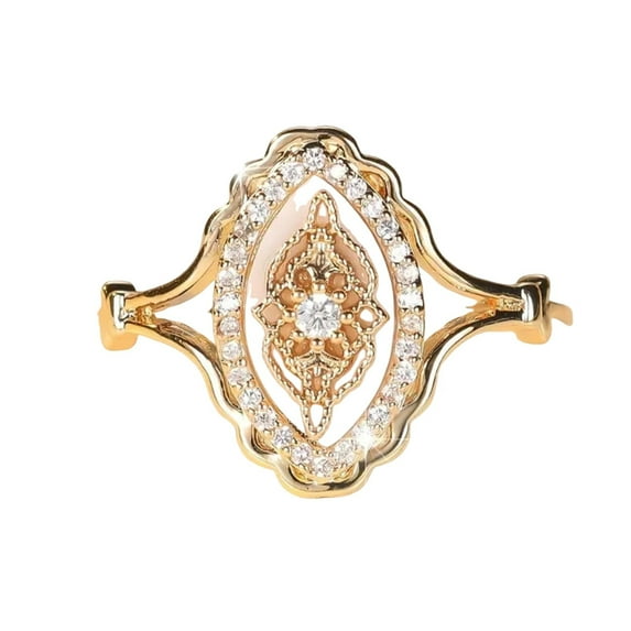 HengDidi Vintage Lace Design Ring - 14K Gold Plated Zirconia Jewelry for Women, Elegant Floral Inspired Ring Available in US Sizes 6-10