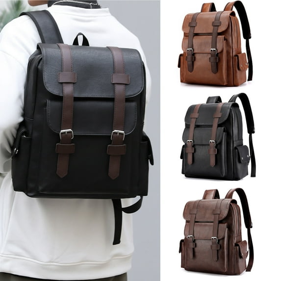 HengDidi Vintage PU Leather Laptop Backpack - Waterproof Anti-Scratch Large Capacity Bag for 15.6" Notebooks, Work Travel & Campus Essentials (15x13x4.7in)