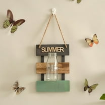 HengDidi Wall-Mounted Wood Frame Decorative Vase - Glass Planter for Flowers and Hydroponics, Rustic Living Room or Bedroom Decor, Multicolor Accent Piece, 30x17 cm